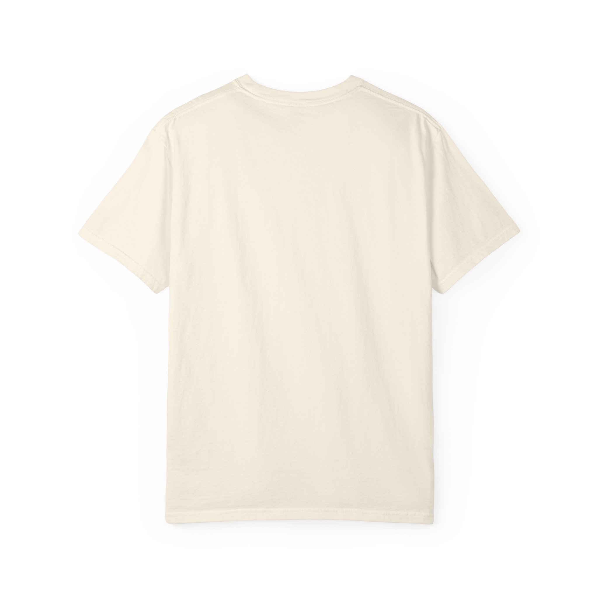 Plain beige T-shirt shown from the back against a white background.