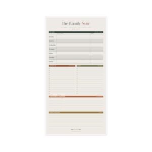 The Family Sync weekly planner page with days of the week and meal/to-do sections laid out for planning the week.